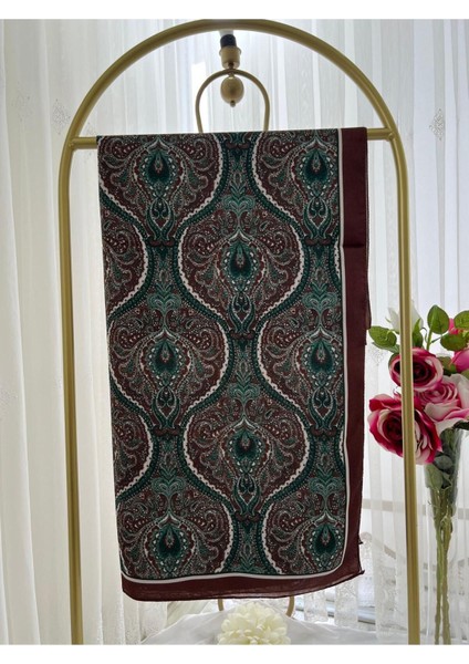 Retro Desen Pamuk Şal Bordo