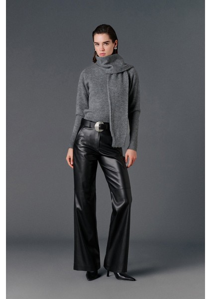 Siyah Deri Palazzo Pantolon modelleri