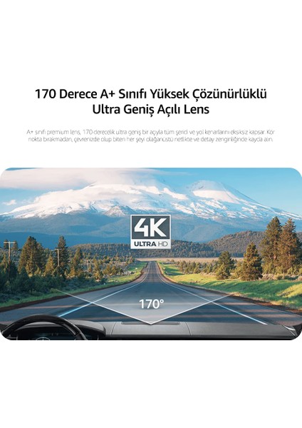 Daıvın A6M 4K Qhd Wifi Adas 170° Ultra Geniş Açılı Gece Görüşlü Ön ve Arka Araç Içi Kamera
