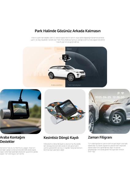 Daıvın A6M 4K Qhd Wifi Adas 170° Ultra Geniş Açılı Gece Görüşlü Ön ve Arka Araç Içi Kamera