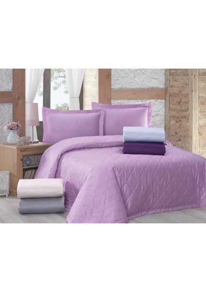 La Notte Saten Çift Kişilik Yatak Örtüsü Takımı Düzboya Pudra