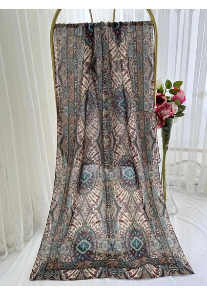 Retro Desen Pamuk Şal Kahve