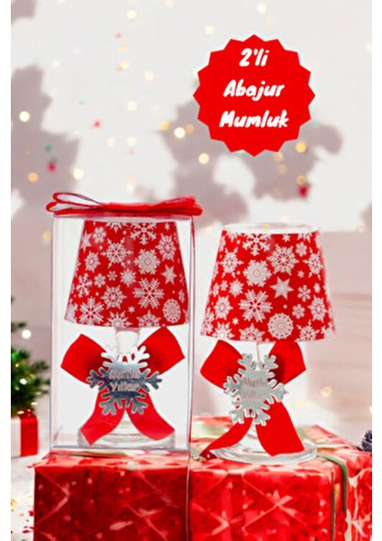 Dekoratif Yılbaşı Abajur Mumluk Vanilya Kokulu 2 Adet Kırmızı Kartanesi Desenli indirimleri