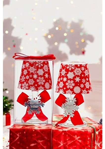 Dekoratif Yılbaşı Abajur Mumluk Vanilya Kokulu 2 Adet Kırmızı Kartanesi Desenli
