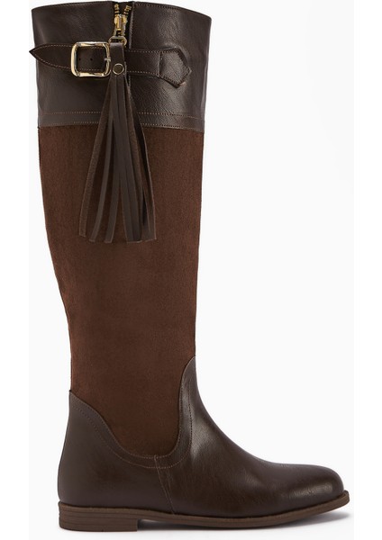 Galia Kahve Süet Tokalı Kadın Çizme