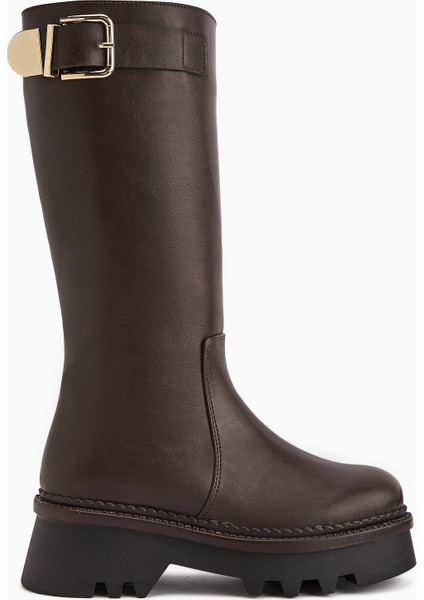 Hely Kahve Toka Detaylı Yüksek Tabanlı Kadın Çizme