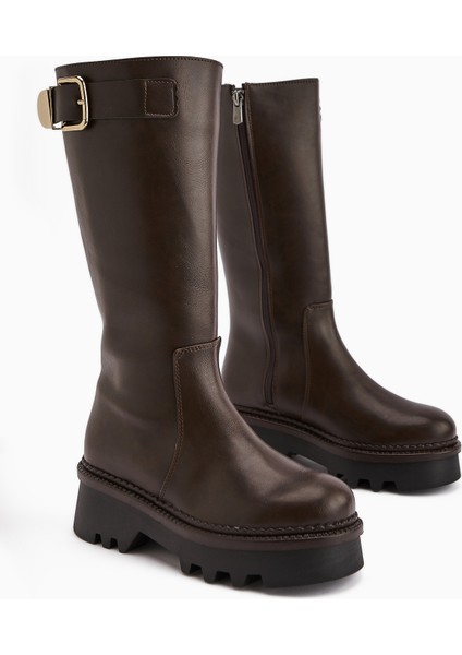 Hely Kahve Toka Detaylı Yüksek Tabanlı Kadın Çizme fiyatları