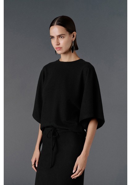 Bisiklet Yaka Oversize Örme T-Shirt