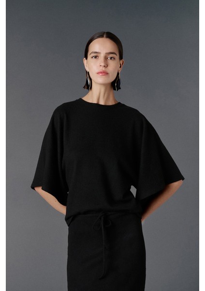 Bisiklet Yaka Oversize Örme T-Shirt modelleri