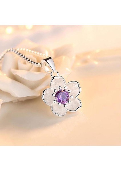 925 Ayar Damgalı Taşlı Çiçek Gümüş Kaplama Kolye
