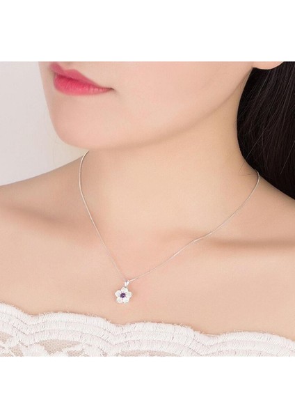925 Ayar Damgalı Taşlı Çiçek Gümüş Kaplama Kolye