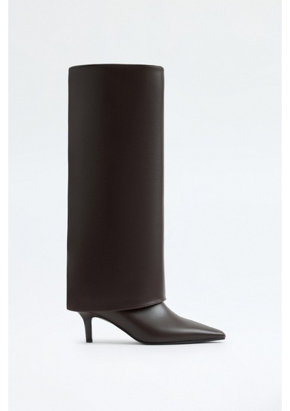 Çizme 2311 - Sivri Burun Tozluk Detaylı Acı Kahve Kadın Çizme