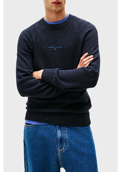 Pamuk Karışımlı Slim Fit Bisiklet Yaka Logo Işlemeli Kazak Erkek Kazak DM0DM22097 C1G