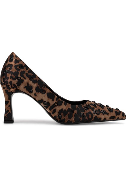 Kadın Saten Leopar Topuklu Ayakkabı 735 8779 Bn Ayk SK25-26 Leopar