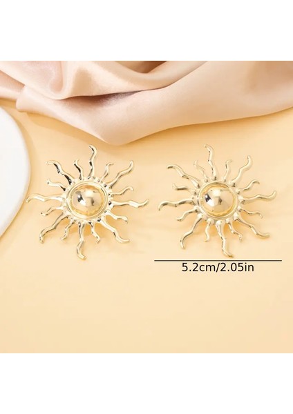 Boho Şık Altın Metal Ayçiçeği Küpeleri