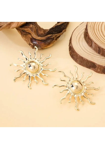 Boho Şık Altın Metal Ayçiçeği Küpeleri fiyatları