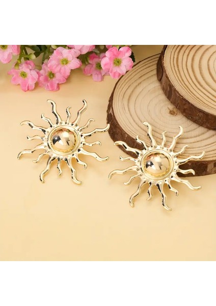 Boho Şık Altın Metal Ayçiçeği Küpeleri modelleri