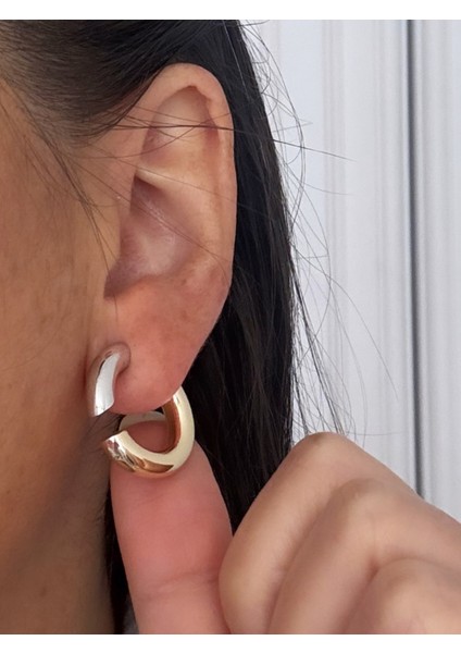 Çift Renkli Kalın Boru Halka Küpe modelleri