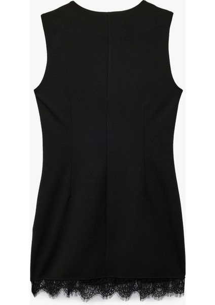 Kolsuz Bisiklet Yaka Bağlama Detaylı Slim Fit Dantel Detaylı Mini Elbise fiyatları