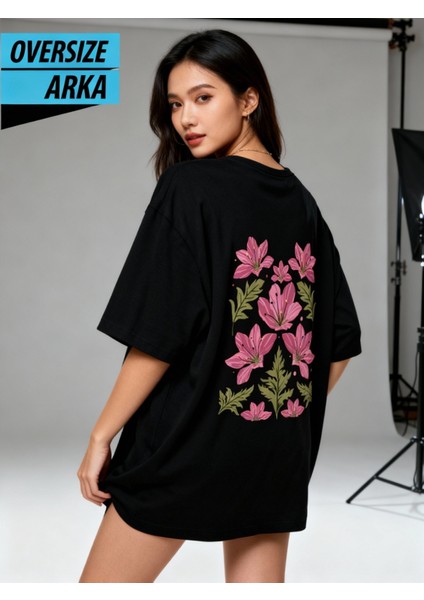 Bloom Babe – Oversize T-Shirt Siyah %100 Pamuklu Özel Tasarım Baskılı