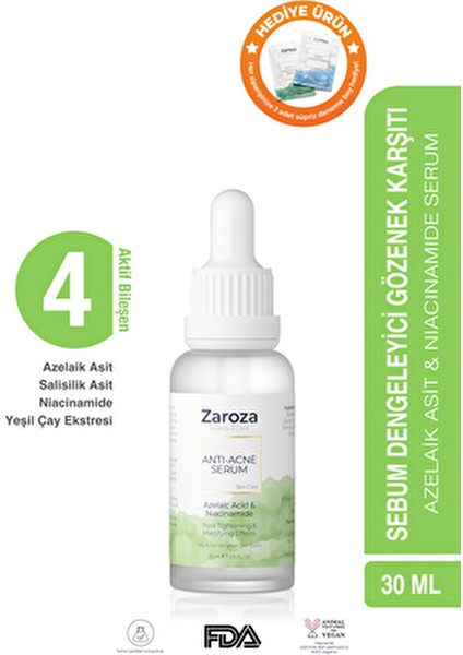 Serum Tüm Cilt Tipleri İçin Akne Oluşumunu Engelleyen 30 ml Niacinamide ve Azelek Asit