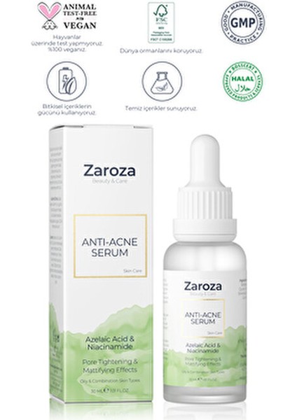 Serum Tüm Cilt Tipleri İçin Akne Oluşumunu Engelleyen 30 ml Niacinamide ve Azelek Asit