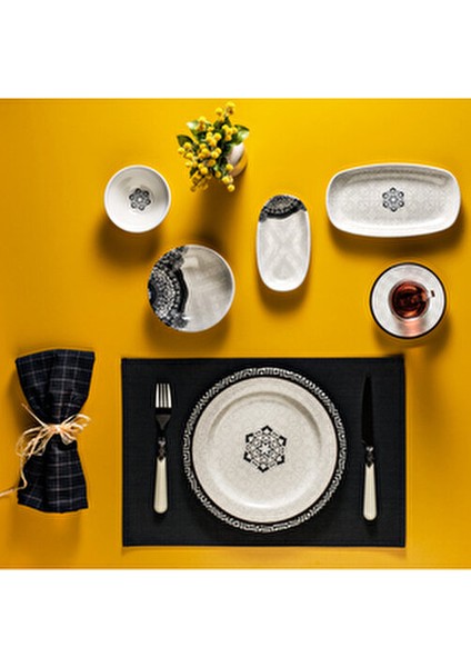 Sharon Kahvaltı Takımı 32 Parça 6 Kişilik Desenli Porselen Siyah Beyaz fiyatları