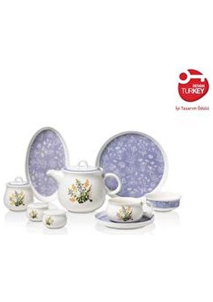 Aşiyan Collection 30 Parça Kahvaltı Takımı 6 Kişilik Mor Beyaz Çiçek Desenli Porselen fırsatları