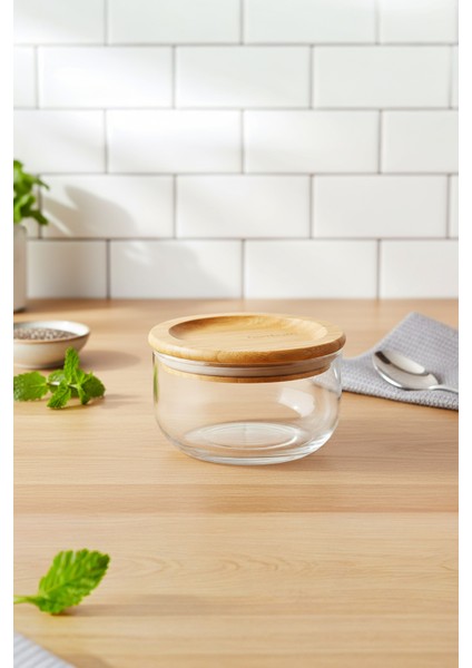 Duo 300 ml Hava Sızdırmaz El Yapımı Cam Saklama Kabı - Vakumlu Bambu Kapak ile
