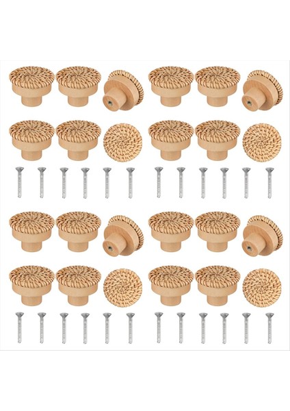 Boho Rattan Dresser Düğmeleri Yuvarlak Ahşap Çekme Knobs El Yapımı Hasır Dokuma ve Vidalar Boho Mobilya Düğmeleri 24 Adet (Yurt Dışından)