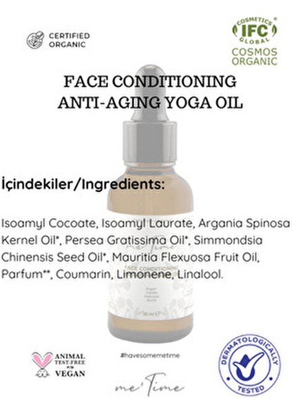 Organik Yüz Yoga Yağı Argan Jojoba Avokado İçerikli 30 ml Tüm Cilt Tipleri İçin