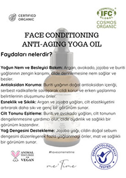Organik Yüz Yoga Yağı Argan Jojoba Avokado İçerikli 30 ml Tüm Cilt Tipleri İçin