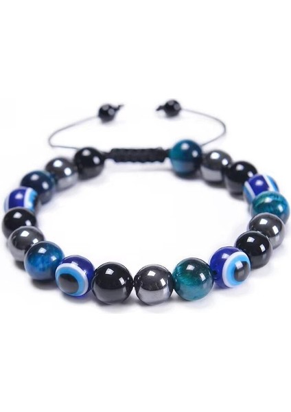 Nazar Boncuğu Bileklik Boncuklu Obsidyen Tek Döngü Kaplan Gözü Taş Bileklik Kolye Nokta 10MM - Kaplan Gözü Bileklik (Yurt Dışından)