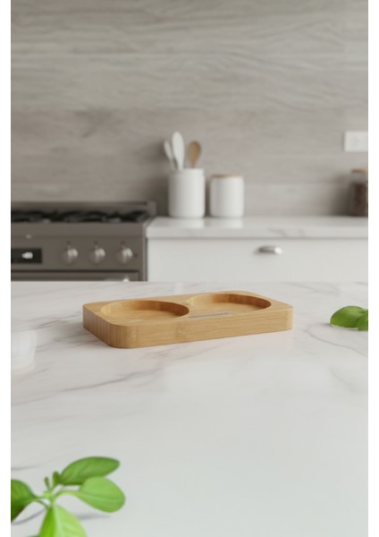Doğal Bambu Yağlık ve Sirkelik Standı, Dayanıklı, Küçük Dikdörtgen 16x8.5 cm, Açık Kahverengi, Mutfak Düzeni İçin İdeal