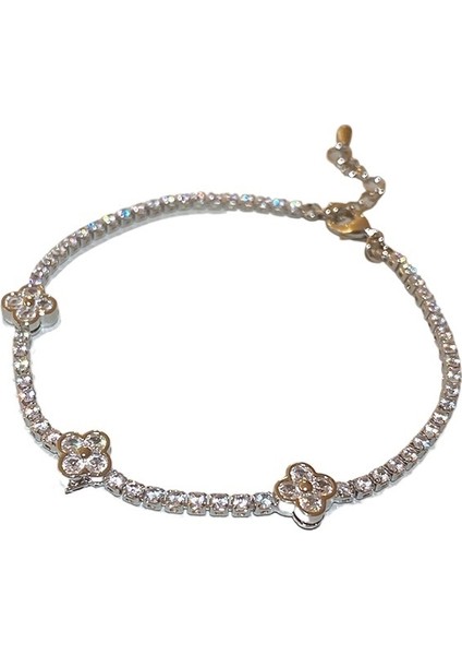 Moda Tam Elmas Çiçek Bilezik Üst Düzey Bilezik Ins Tarzı Zarif Hafif Lüks Mizaç El Takısı (Yurt Dışından) modelleri