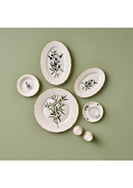 Olive Porselen Kahvaltı Takımı 26 Parça 6 Kişilik Yeşil Desenli Set