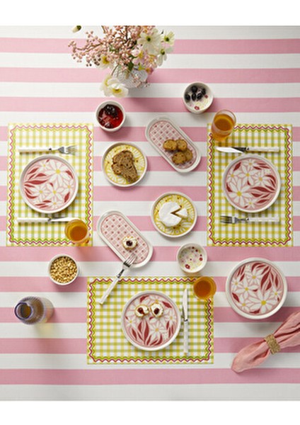 Splash Seramik Kahvaltı Takımı 10 Parça 4 Kişilik Desenli Kırmızı-Pembe