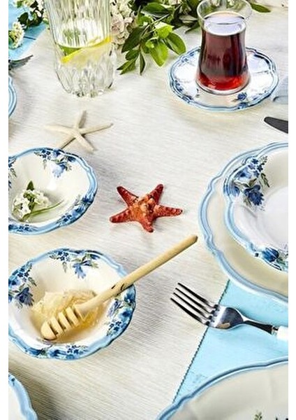 Nostalji 26 Parça 6 Kişilik Desenli Seramik Kahvaltı Takımı Mavi Renkli indirimleri