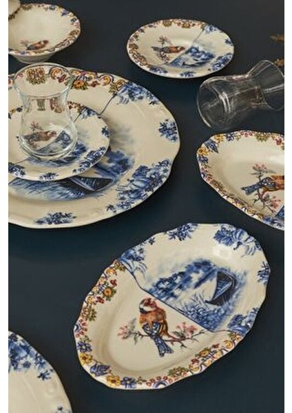 Leland Birdy 26 Parça 6 Kişilik Desenli Kahvaltı Takımı Stoneware Malzeme ile