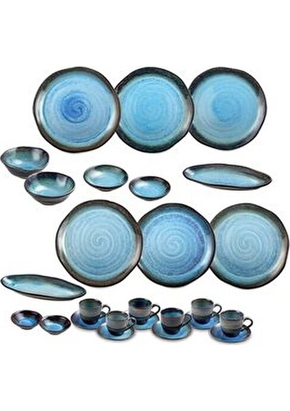 Ocean 26 Parça Kahvaltı Takımı 6 Kişilik Mavi Porselen Yuvarlak Tasarım indirimleri