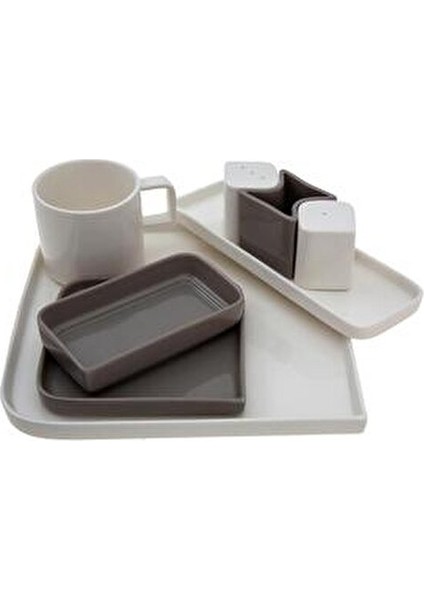 Quadro White 27 Parça Kahvaltı Seti 6 Kişilik Porselen Dikdörtgen Tasarım