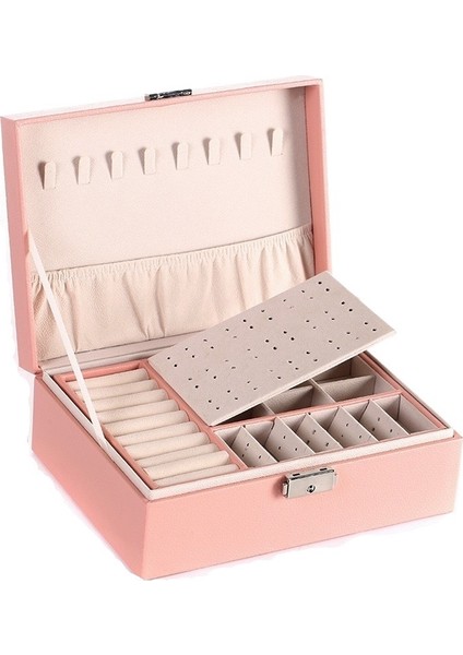 Çift Katmanlı Kilitli Mücevher Küpe Saklama Kutusu Mücevher Kutusu (Yurt Dışından)