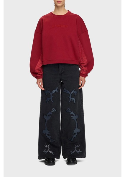 Pamuklu Relaxed Fit Bisiklet Yaka Crop Sweat Bayan Sweat LB25FWTURFUSW fiyatları