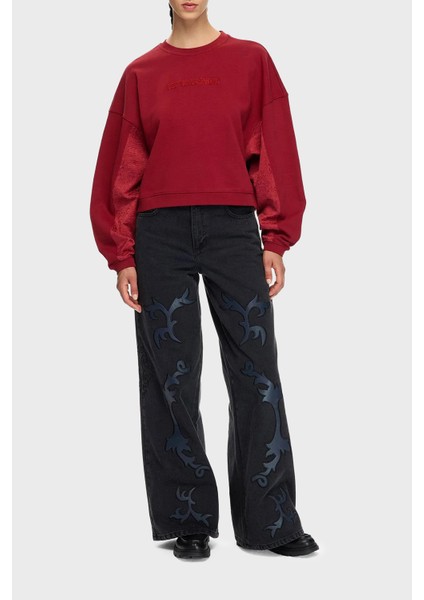 Pamuklu Relaxed Fit Bisiklet Yaka Crop Sweat Bayan Sweat LB25FWTURFUSW fırsatları