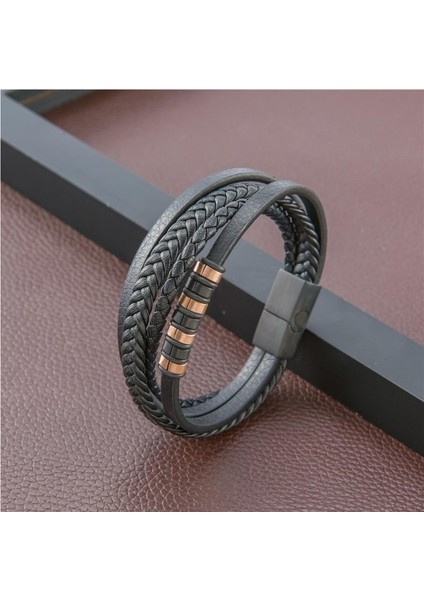 Metal Deri Bileklik, Avrupa ve Amerikan Tarzı Erkek Bileklik, Çok Katmanlı Örgülü Deri Bileklik, Erkekler Için El Takısı (Yurt Dışından) fiyatları