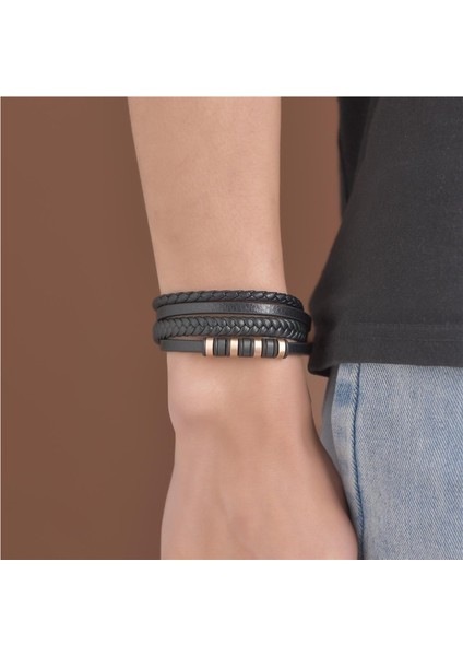 Metal Deri Bileklik, Avrupa ve Amerikan Tarzı Erkek Bileklik, Çok Katmanlı Örgülü Deri Bileklik, Erkekler Için El Takısı (Yurt Dışından) fırsatları