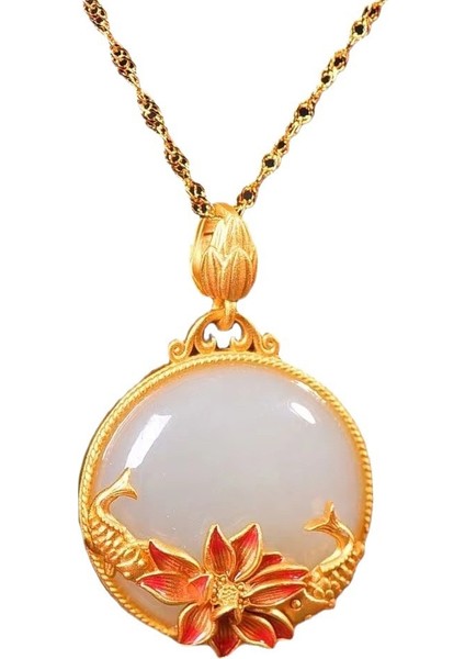 Sazan Lotus Sterling Gümüş Hetian Yeşim Kolye Kadın Doğal Çin Tarzı Hetian Yeşim Kolye Kadın Altın Kaplama Köprücük Kemiği Zinciri (Yurt Dışından) fırsatları