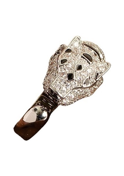 Çok Yönlü Moda Zirkonyum Baskın Leopar Başlı Açık Yüzük Erkekler ve Kadınlar Için Solmayan Yüksek Versiyon Işaret Parmağı Yüzüğü (Yurt Dışından)