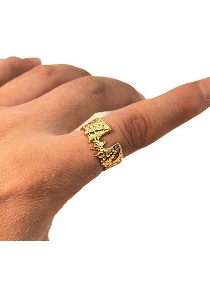 Erkekler Için Tüm Uyumlu Kişilik Koyu Stil 18K Altın Elektrokaplamalı Hidrolik Paslanmaz Çelik Yarasa Açık Yüzük (Yurt Dışından)