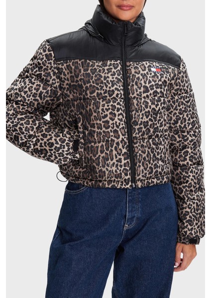 Leopar Desen Relaxed Fit Çıkarılabilir Kapüşonlu Şişme Mont Bayan Mont DW0DW21967 0hd